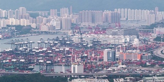 延时:鸟瞰香港九龙与香港港口的背景