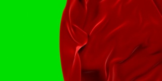 红布移开挥手和开放背景。抽象织物过渡三维动画与阿尔法蒙版绿色屏幕。