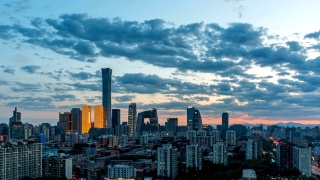 夕阳下的北京CBD天际线视频素材模板下载