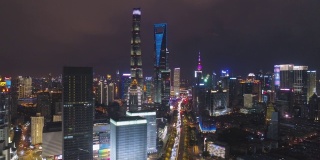 上海夜景。陆家嘴地区。中国鸟瞰图