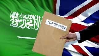 英国和沙特的政客交换了绝密的信封，旗帜视频素材模板下载