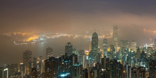 从黑夜到白天的时间流逝香港城市的天际线。中国香港太平山的景色