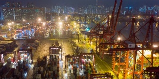 香港无人机在货柜码头及昂船洲大桥夜间的超延时拍摄