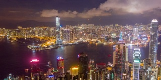 香港无人驾驶飞机超延时拍摄维多利亚港夜景