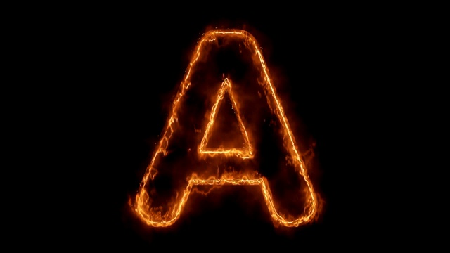 字母表一个单词热动画燃烧真实的火火焰循环。