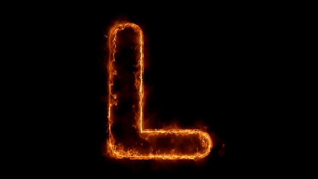 字母L单词热动画燃烧真实的火焰火焰循环。