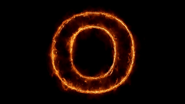 字母O单词热动画燃烧真实的火焰火焰循环。