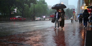 香港的人行道和车流在雨中