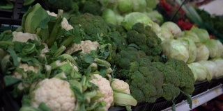 近距离观看蔬菜在冷藏区在超市