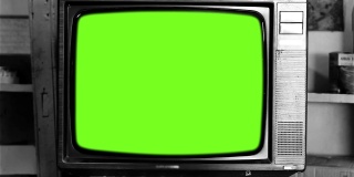 80年代的绿色屏幕电视。黑白色调。