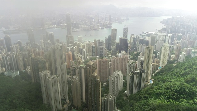 海港鸟瞰图香港城市在阴天