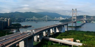 青马及汀九(远端)桥梁及交通鸟瞰图