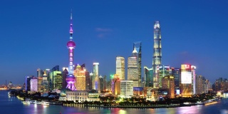 4K:上海天际线白天到晚上的时间流逝，中国