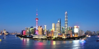 4K:上海天际线白天到晚上的时间流逝，中国