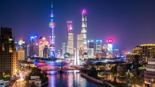 T/L WS HA ZI上海天际线黄昏到夜晚过渡/上海，中国视频素材模板下载