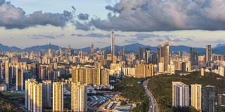 T/L MS HA Shenzhen skyline with moving clouds/深圳，中国