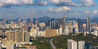 T/L MS HA Shenzhen skyline with moving clouds/深圳，中国