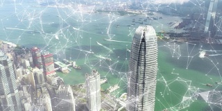 线运动效应，海港鸟瞰图香港城市在阴天
