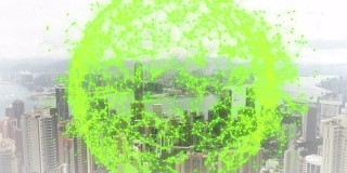 绿色5g现代通信，背景是香港城市