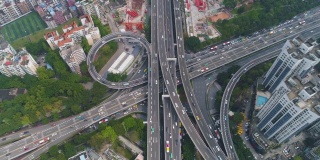 广州市与复杂道路交汇处。广东,中国。鸟瞰图