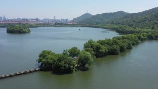 中国杭州跨湖桥遗址鸟瞰图视频素材模板下载