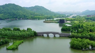 中国杭州跨湖桥遗址鸟瞰图视频素材模板下载