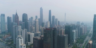 广州城市天际线。广东,中国。空中无人机视图