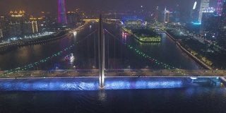 珠江猎德大桥和广州夜景。中国鸟瞰图