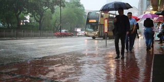 香港的人行道和车流在雨中