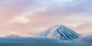 延时:航拍富士山日出川口湖黎明
