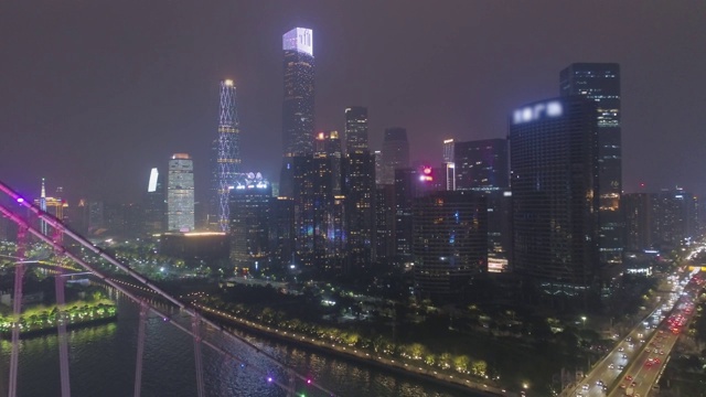 猎得桥和广州夜景。中国鸟瞰图