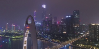 烈德大桥和广州市中心夜景。中国鸟瞰图