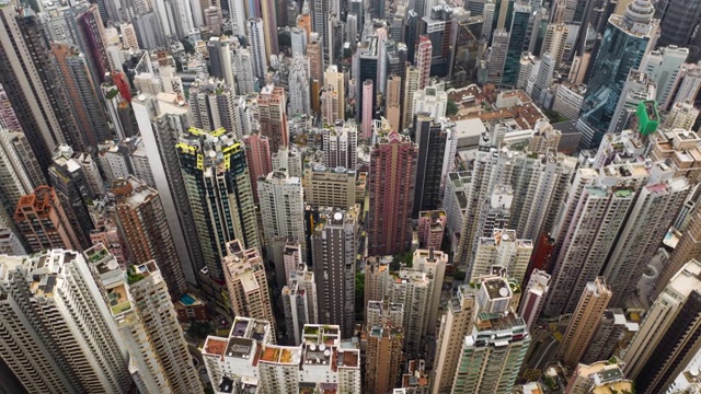 香港建筑外观的空中超延时