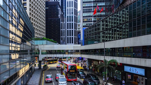 香港繁忙的行人及车辆过街-时间流逝