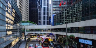 香港繁忙的行人及车辆过街-时间流逝