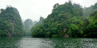 张家界山脉覆盖着热带森林，雾和雨