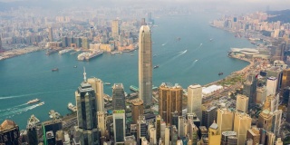 中国香港维多利亚港市区交通的超远景鸟瞰图