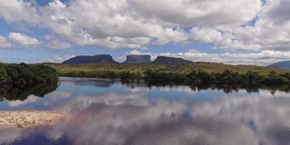 Canaima National Park tepuis的鸟瞰图:是eam、Kusary和Kurawaik。委内瑞拉