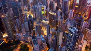 香港摩天大楼和城市景观的超影像倾斜拍摄视频素材模板下载