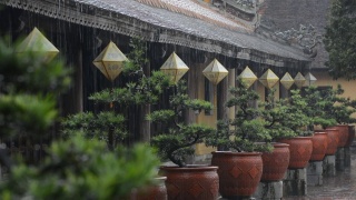 越南顺化市的纸灯笼在季风暴雨中被淋湿。视频素材模板下载
