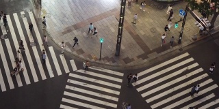 日本东京银座十字路口的行人俯视图。