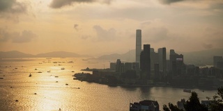 4K时间流逝城市景观高视角维多利亚港，香港城市