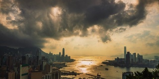 4K时间流逝城市景观高视角维多利亚港，香港城市