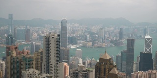白天时间香港城市著名的维多利亚山顶海港全景4k