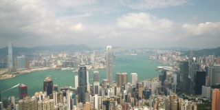 香港市区晴天著名的太平山顶海港全景4k