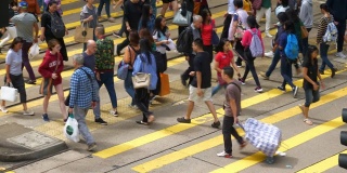 晴天香港市区著名的交通街道拥挤人行横道全景4k