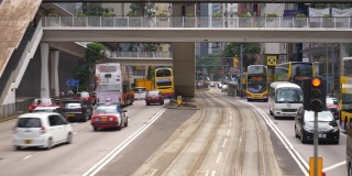 香港城市晴天市中心著名的电车道路旅行前线pov全景4k