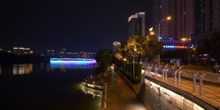 夜景照明三亚市滨江步行湾全景4k中国海南