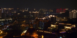 三亚市景酒店屋顶夜景，灯光全景4k中国海南