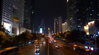 深圳市中心夜景时间灯火通明交通、步行桥全景4k中国视频素材模板下载